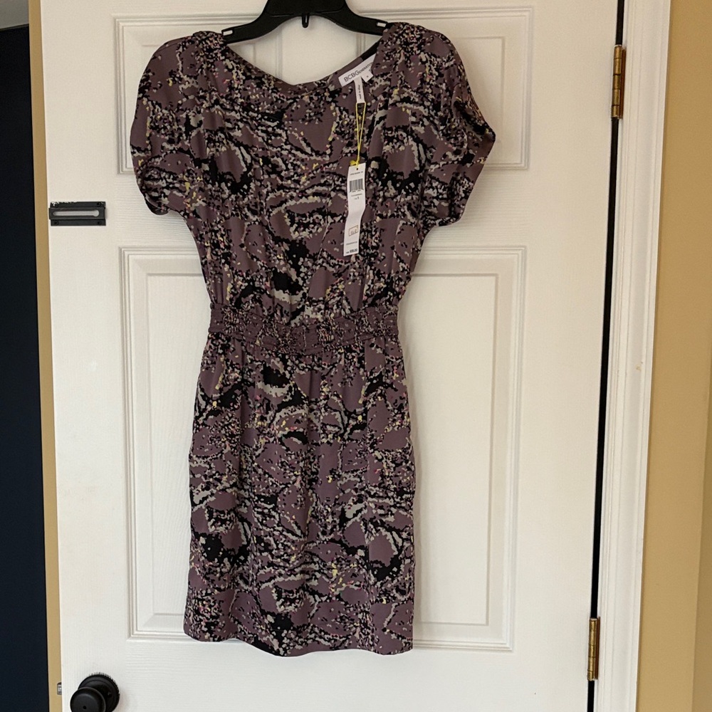 BCBGeneration Abstract Print Mini Dress in Purple and Black
